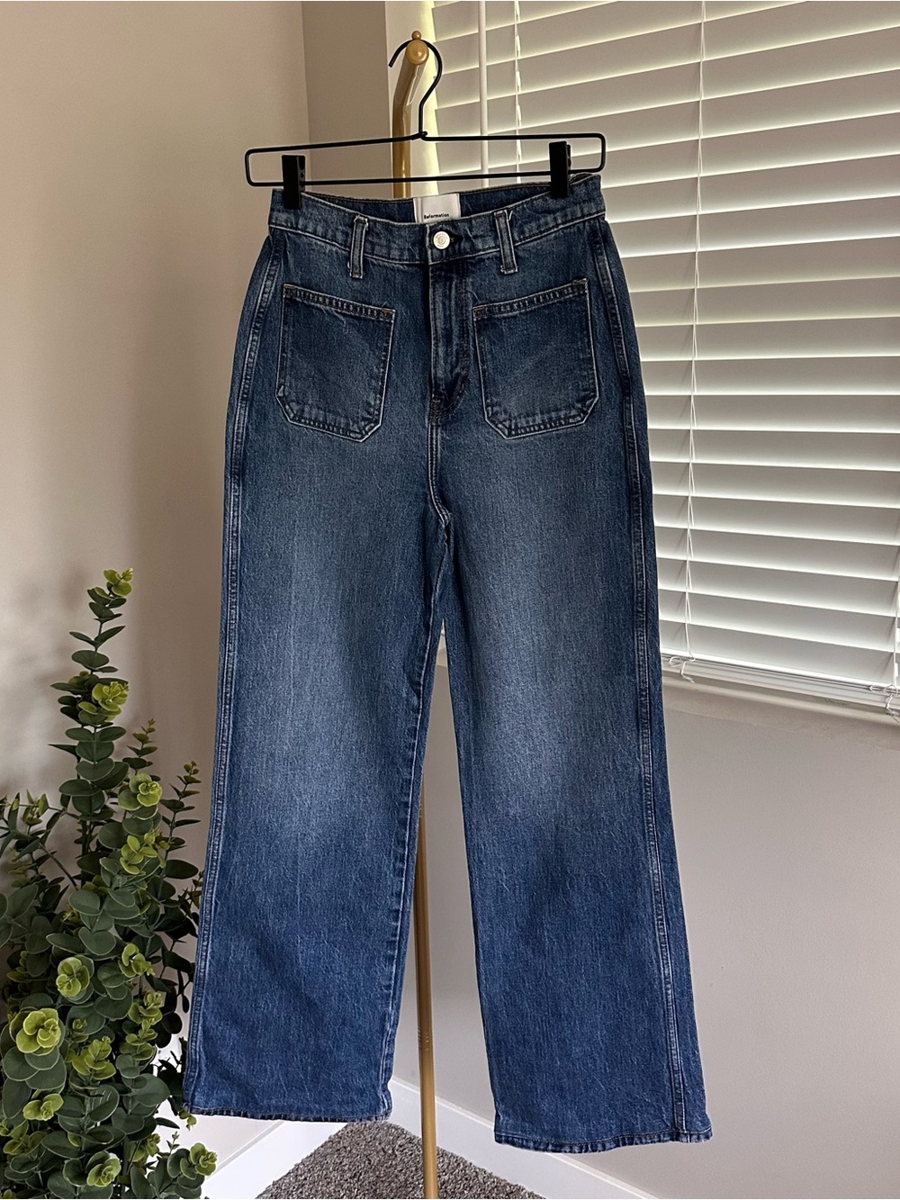 Reformation Dark Blue Wide Leg Jeans